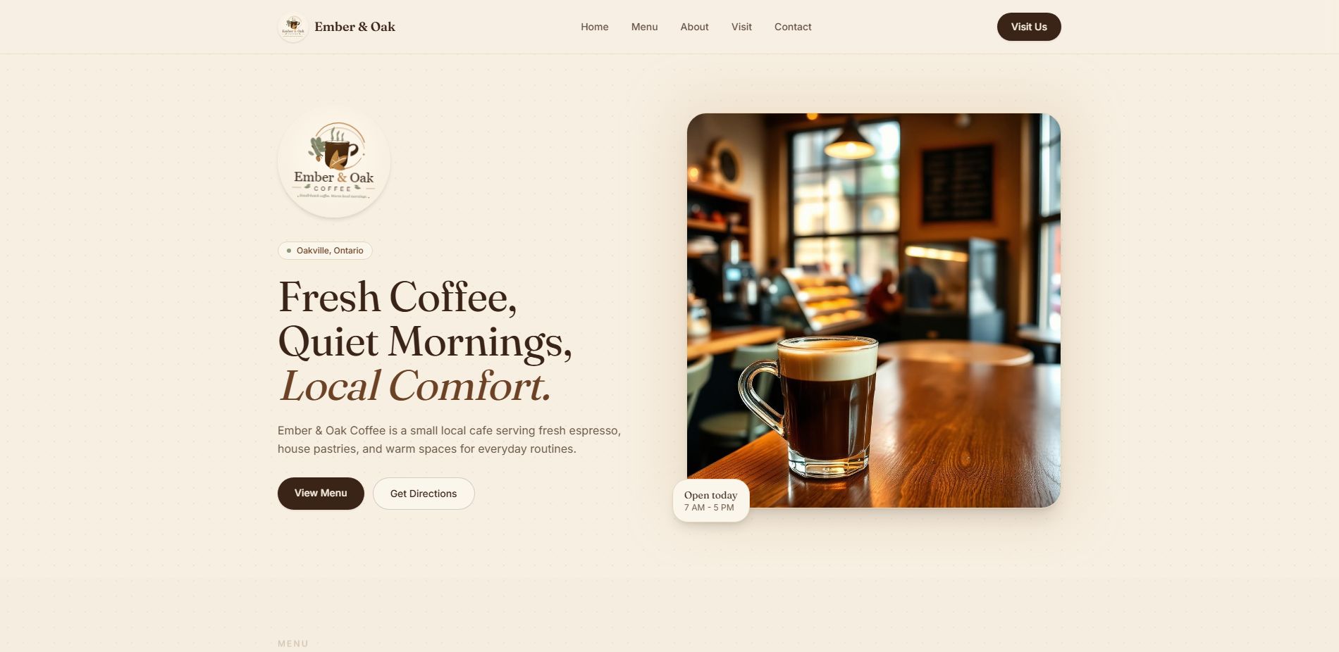 Ember & Oak Coffee website preview