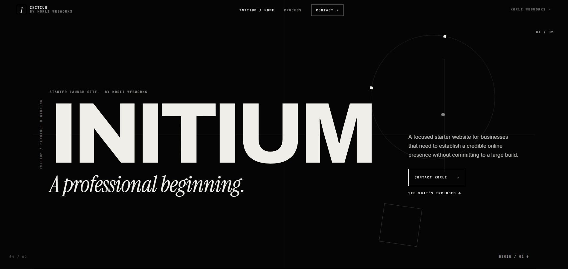 Initium Blanc focused starter website hero